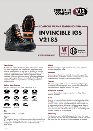Invincible V2185 Spec Sheet